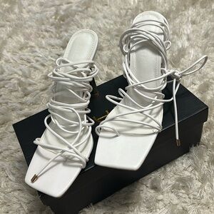 White Sexy Leg Tie Heels